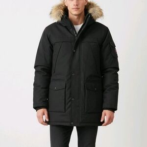 Black Men's Parka with Faux Fur Hood